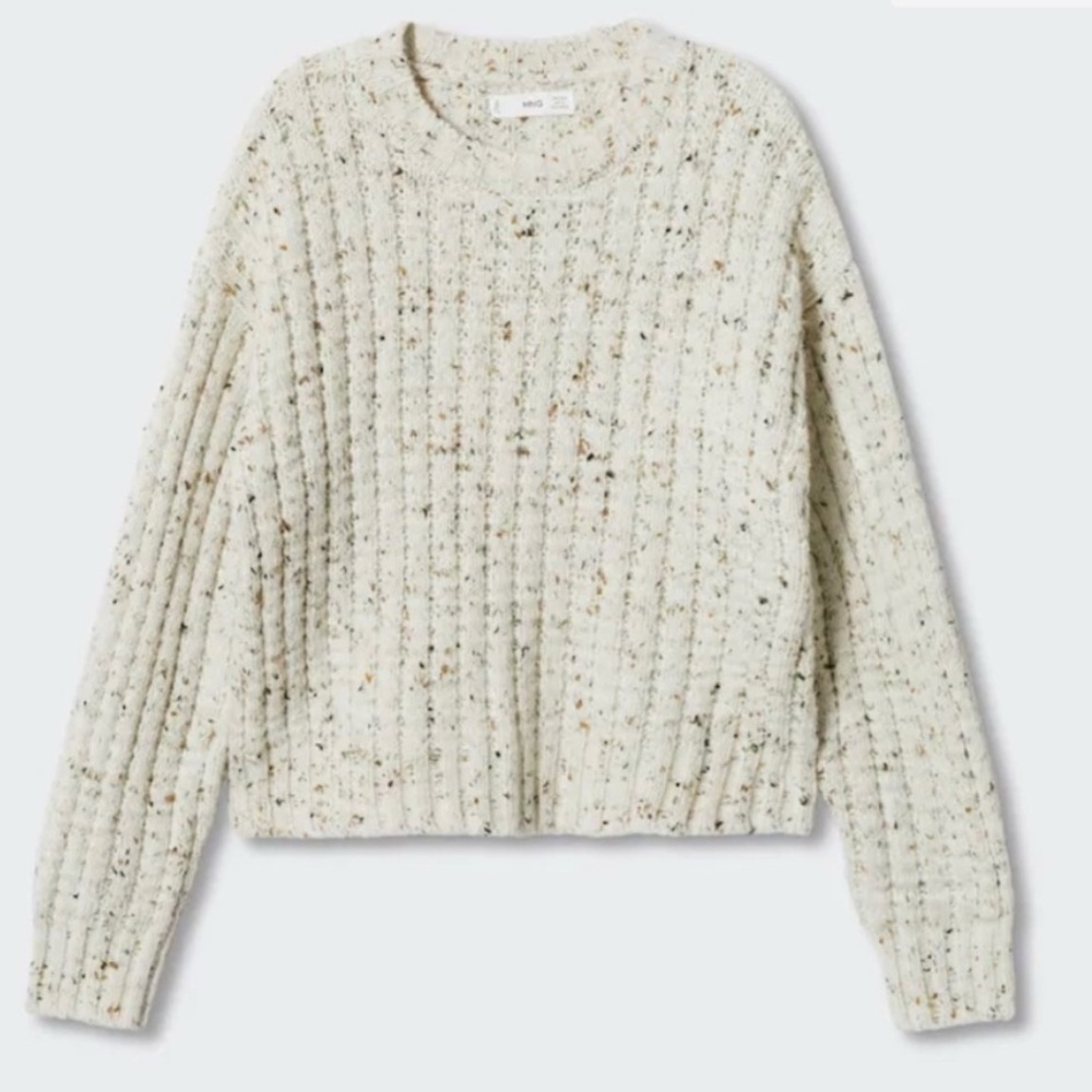 MNG Cableknit Multicolor Crew Cream Sweater